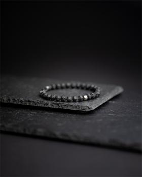 Preview: Armband mit 6 mm schwarzem Lavastein und Titanelement - Hexa Black Lava